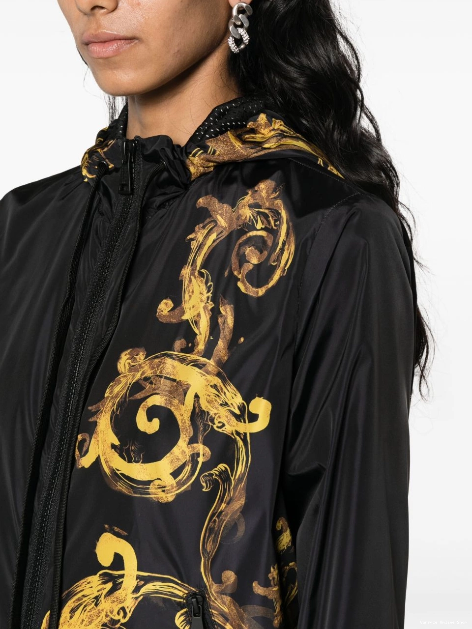 Cheap Jeans jacket Women Versace Barocco-print hooded Couture 0803
